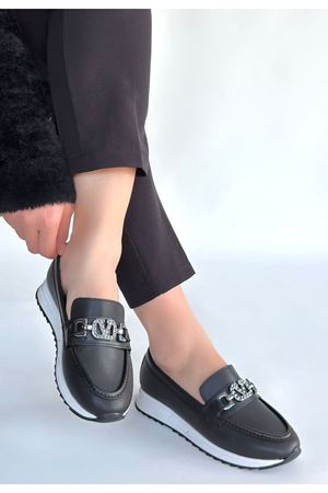 Otra Siyah Cilt Babet Ayakkabı