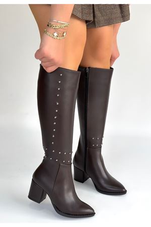 Tiyan Kahverengi Cilt Topuklu Çizme