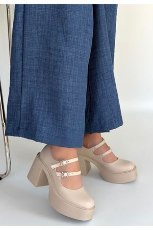 Jarlo Bej Cilt Dolgu Topuk Ayakkabı