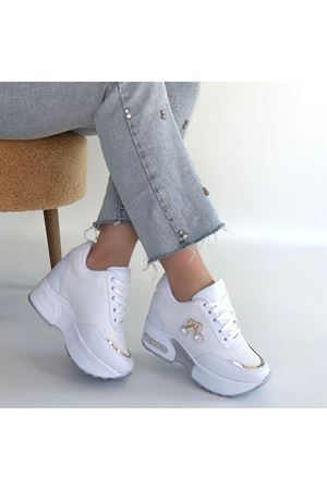 Wody Beyaz Cilt Simli Bağcıklı Spor Ayakkabı