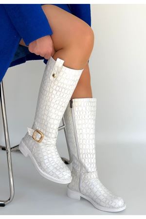 Metta Beyaz Cilt Desenli Çizme