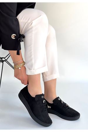 Warte Siyah Süet Bağcıklı Spor Ayakkabı