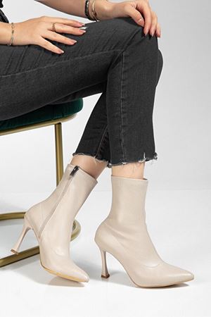 Orjen Bej Cilt Streç Topuklu Bot