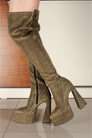 Brewery Altın simli Çift Platform Tasarım Kadın Çizme Yüksek Topuklu Ayakkabı