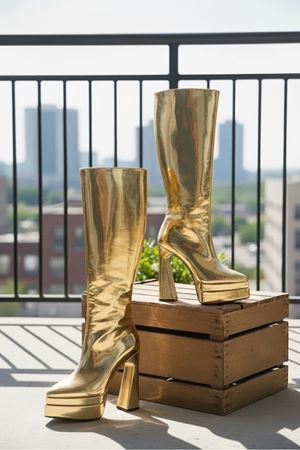 Jollyyy Gold Ayna Kadın Çift Platform Yüksek Topuklu Çizme