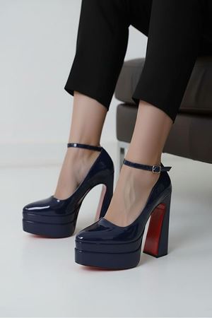 Rigelssss Lacivert Rugan  Çift Platform Özel Tasarım Kadın Ayakkabı