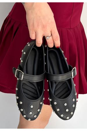 Ritta Siyah Cilt Kemerli Babet Ayakkabı