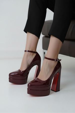 Rigelssss Bordo Rugan Çift Platform Özel Tasarım Kadın Ayakkabı