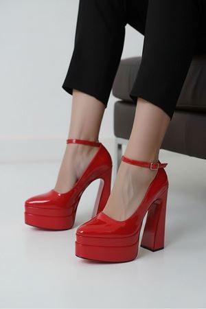 Rigelssss Kırmızı Rugan  Çift Platform Özel Tasarım Kadın Ayakkabı