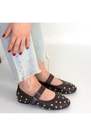 Ritta Kahverengi Cilt Kemerli Babet Ayakkabı