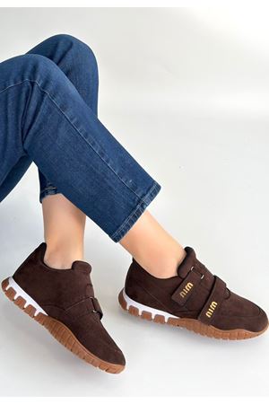 Tunga Kahverengi Süet Cırt Cırtlı Spor Ayakkabı