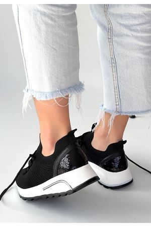 Feort Siyah Triko Bağcıklı Spor Ayakkabı
