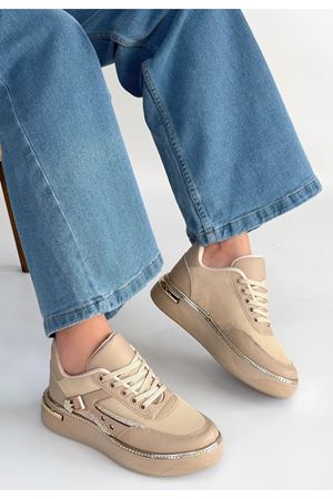 Junda Bej Cilt Bağcıklı Spor Ayakkabı