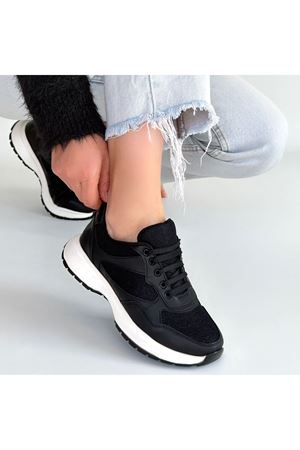 Slar Siyah Cilt Simli Bağcıklı Spor Ayakkabı