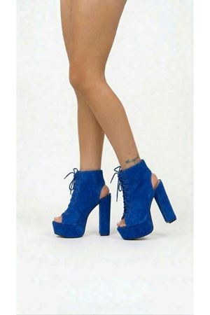 Elara Saks Mavi Süet Platform Arka Açık Tasarım Kadın Ayakkabı