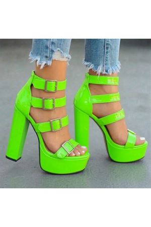Vesper Kadın Neon Yeşil Tokalı Topuklu Ayakkabı