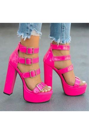 Vesper Kadın Neon Pembe Tokalı Topuklu Ayakkabı