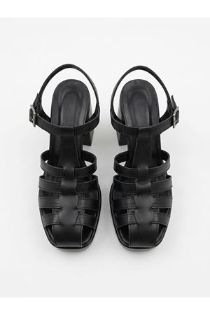 Çita Siyah Cilt Gladyatör Kadın Topuklu Ayakkabı