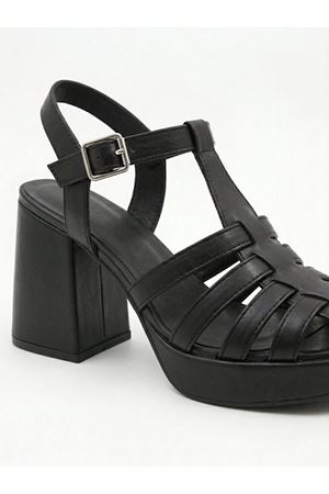 Çita Siyah Cilt Gladyatör Kadın Topuklu Ayakkabı