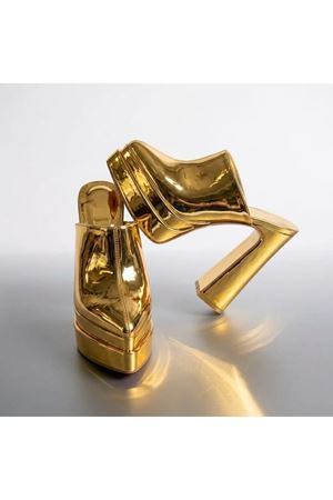Sortil Gold Ayna Çift Platform Tasarım Burnu Kapalı Kadın Terlik Yüksek Topuklu Ayakkabı