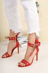 Kırmızı Cilt Topuklu İnce Topuklu Kadın Ayakkabı Follena
