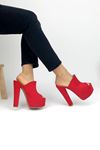 Simsi Kırmızı Süet Kadın Topuklu Ayakkkabı