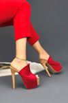 Simsi Kırmızı Süet - Mantar Kadın Topuklu Ayakkkabı