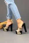 Mulan Siyah - Altın parlak Kadın Yüksek Topuklu Ayakkabı