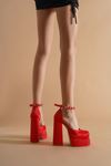 Figos Kırmızı Saten Platform Kadın Ayakkabı