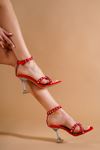 Reneta Kırmızı Süet Taş Detaylı Kadın Topuklu Ayakkabı Stiletto