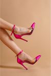 Fabien Fuşya Saten Şeffaf Detaylı Baretli Topuklu Kadın Ayakkabı