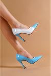 Emily Bebe mavi Rugan Beyaz Rugan  Kadın Topuklu Ayakkabı Stiletto