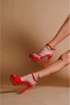 Melanie Kırmızı Süet  Taş Detaylı Tasarım  Kadın Ayakkabı