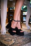 Siyah Süet Ön Açık Tasarım Çift Platform  Kadın Ayakkabı  Figolas
