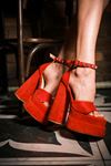 Kırmızı Süet Ön Açık Tasarım Çift Platform  Kadın Ayakkabı  Figolas