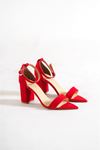 Linea Kırmızı Süet Kısa Topuklu Kadın Ayakkabı