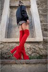 Kırmızı Süet Streç Tasarım Çift Platform  Kadın Ayakkabı Reilly