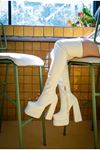 Beyaz Cilt Streç Tasarım Çift Platform  Kadın Ayakkabı Reilly