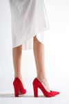 Tokyo Kırmızı Süet Kadın Kalın Topuklu Ayakkabı Stiletto
