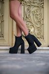 Siyah Süet Tasarım Çift Platform  Kadın Ayakkabı Modus