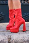 Kırmızı Cilt Çift  Platform Özel Tasarım Kadın Ayakkabı Spica