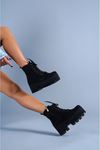 Siyah Süet Bağcıklı Platform  Kadın Ayakkabı Allure