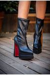 Siyah Cilt Çift  Platform Özel Tasarım Kadın Ayakkabı Spica
