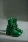 Yeşil Cilt Bağcıklı Tasarım Topuklu Kadın Ayakkabı Ribel