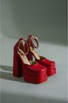 Kırmızı Cilt Çift  Platform Tasarım Kadın Ayakkabı Figoc