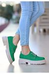 Teri Yeşil Cilt Desenli Bağcıklı Ayakkabı