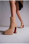 Nude Rugan Çift  Platform Özel Tasarım Kadın Bot  Ayakkabı Mojo