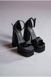 Siyah Saten Cilt Çift  Platform Tasarım Kadın Ayakkabı Luxury