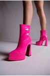 Fuşya Neon Rugan Çift  Platform Özel Tasarım Kadın Bot Ayakkabı Mojo