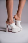 Beyaz Rugan Çift  Platform Tasarım Burnu Kapalı Kadın Terlik Yüksek Topuklu Ayakkabı Sortie